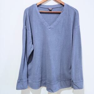 Eddie Bauer Womens Blue V Neck Long Sleeve Thermal Shirt Size Large Loungewear